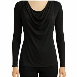 Black Cowl Neck Long Sleeve Top by Sandra Angelozzi